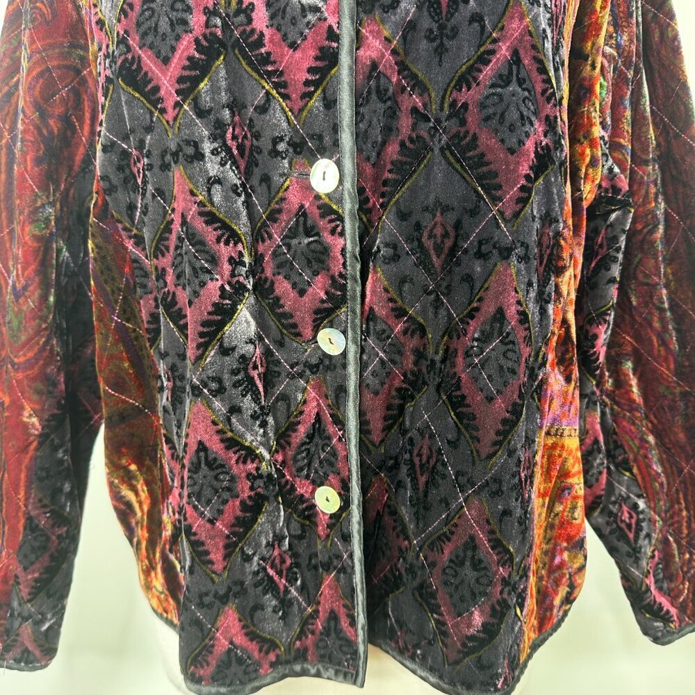 COLDWATER CREEK Velvet Blazer Floral Button Dark Romantic Holiday Boho PXL - Picture 3 of 13